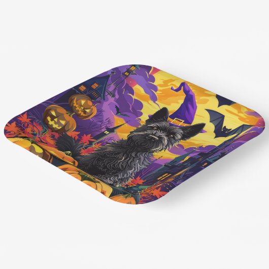 Spooky Scottish Terrier Halloween Hexch Pumpkin Pappteller (Gewinkelt)