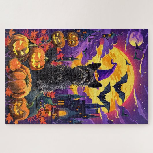 Spooky Scottish Terrier Halloween Hexch Pumpkin Puzzle (Horizontal)