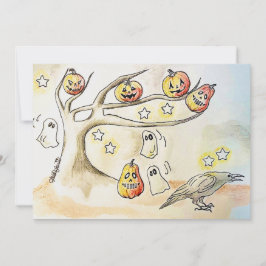 spooky season art, Halloween Tree Feiertagskarte