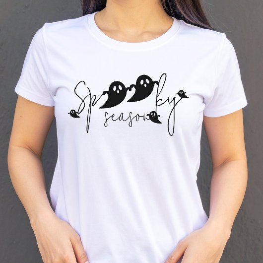 Spooky Season Black Ghost Formen Skript Halloween T-Shirt