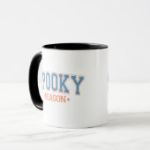 Spooky Season Blue und Orange White Halloween Tasse (Vorderseite Links)
