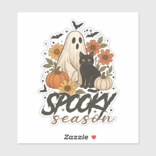 Spooky Season Ghost Retro Spooky Floral Halloween Aufkleber (Blatt)