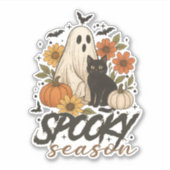 Spooky Season Ghost Retro Spooky Floral Halloween Aufkleber (Vorderseite)