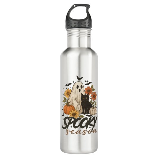 Spooky Season Ghost Retro Spooky Floral Halloween Edelstahlflasche (Vorderseite)