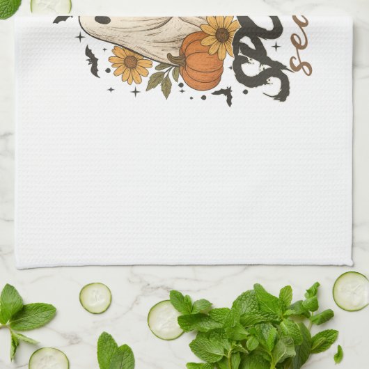 Spooky Season Ghost Retro Spooky Floral Halloween Geschirrtuch (Gefaltet)