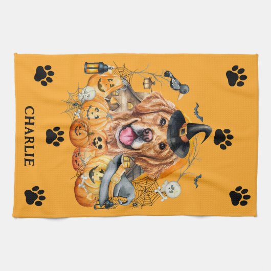 Spooky Season Golden Retriever Halloween Custom Geschirrtuch (Horizontal)