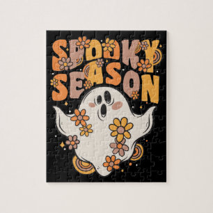 Spooky Season Groovy Ghost mit Vintagen Blume Ji Puzzle