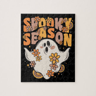 Spooky Season Groovy Ghost mit Vintagen Blume Ji Puzzle