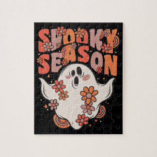 Spooky Season Groovy Ghost mit Vintagen Blume Ji Puzzle