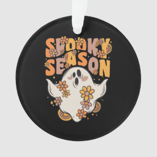 Spooky Season Groovy Ghost mit Vintagen Blume Ornament