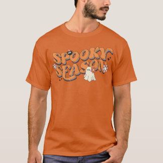 Spooky Season Groovy Retro Ghost Floral Hippie Hal T-Shirt