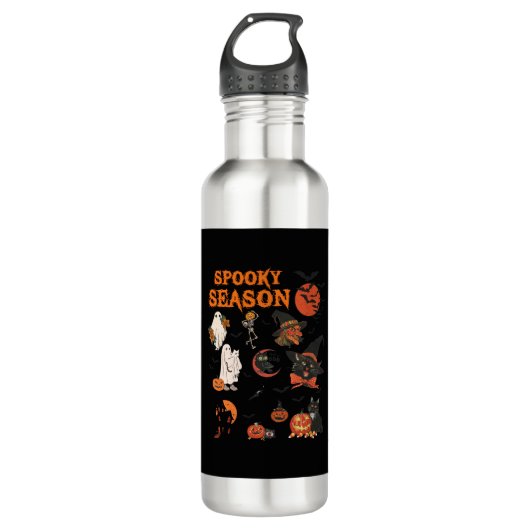 Spooky Season Halloween Black Cat Hexe Ghost Pump Edelstahlflasche (Vorderseite)
