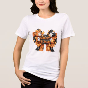 Spooky Season Halloween Bow Ghosts Bats Spiderweb Tri-Blend Shirt