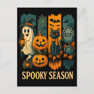 Spooky Season Halloween - Geist, Pumpkins, Katze Feiertagspostkarte