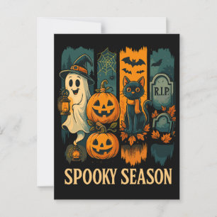 Spooky Season Halloween - Geist, Pumpkins, Katze Postkarte
