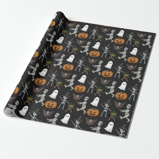 Spooky Season Halloween Ghost und Kürbismuster Geschenkpapier (Ungerollt)
