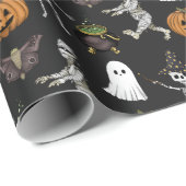Spooky Season Halloween Ghost und Kürbismuster Geschenkpapier (Rolleneckpunkt)