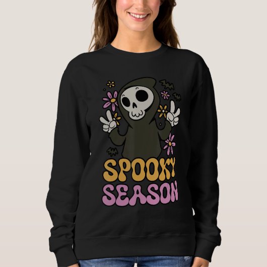 Spooky Season Halloween Kostüm Beängstigend Skelet Sweatshirt (Vorderseite)