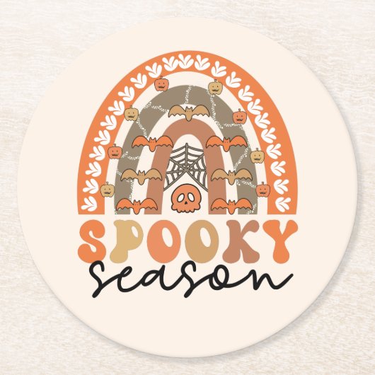 Spooky Season Halloween Rainbow Fall Runder Pappuntersetzer (Vorderseite)