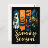 Spooky Season mit rosa Ribbon Halloween Bewusstsei Postkarte (Vorne/Hinten)