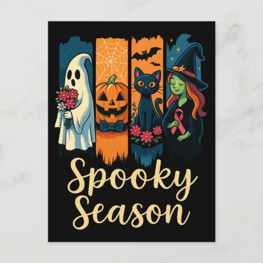 Spooky Season mit rosa Ribbon Halloween Bewusstsei Postkarte (Vorderseite)