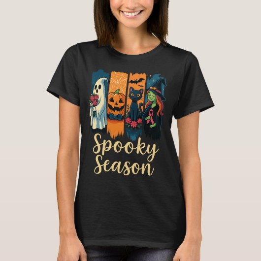 Spooky Season mit rosa Ribbon Halloween Bewusstsei T-Shirt (Vorderseite)