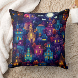 Spooky Season Nachbarschaft in der Nacht Kissen