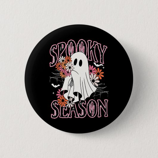 Spooky Season Niedlich Ghost Halloween Kostüm Flor Button (Vorderseite)