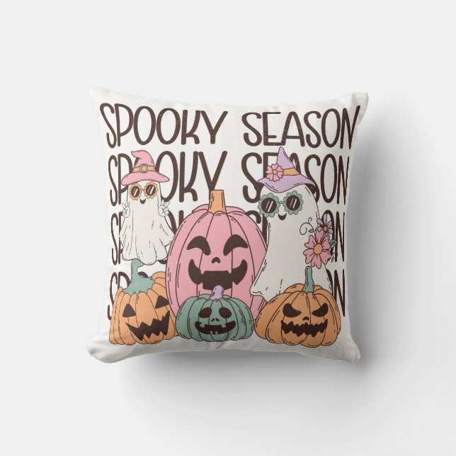 Spooky Season Niedlich Ghost Pumpkin Retro Hallowe Kissen (Vorderseite)
