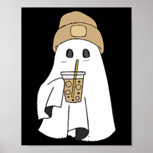 Spooky Season Niedlich Retro Ghost Ice Kaffee Hall Poster