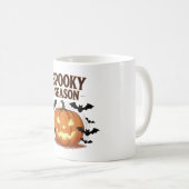 Spooky Season Pumpkin & Bats Fall Halloween Kaffeetasse (VorderseiteRechts)