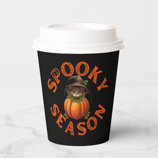 Spooky Season Pumpkin Cat Pappbecher (Vorderseite)