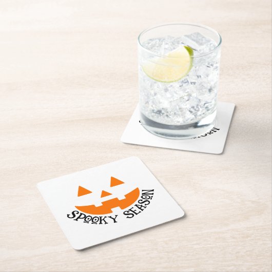 Spooky Season & Pumpkin Face Halloween Rechteckiger Pappuntersetzer (Vor Ort)