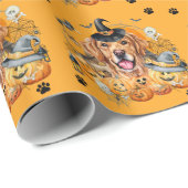 Spooky Season Pumpkin Golden Retriever Halloween Geschenkpapier (Rolleneckpunkt)