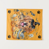 Spooky Season Pumpkin Golden Retriever Halloween Wandteppich (Vorderseite (Horizontal))
