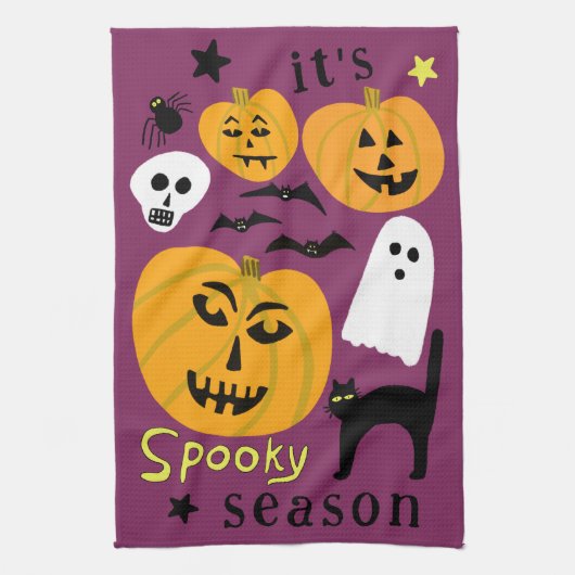 Spooky Season Pumpkins Ghost Bat HALLOWEEN Herbst Geschirrtuch (Vertikal)