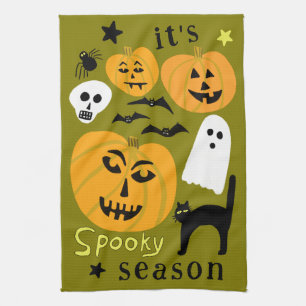 Spooky Season Pumpkins Ghost Bat HALLOWEEN Herbst Geschirrtuch