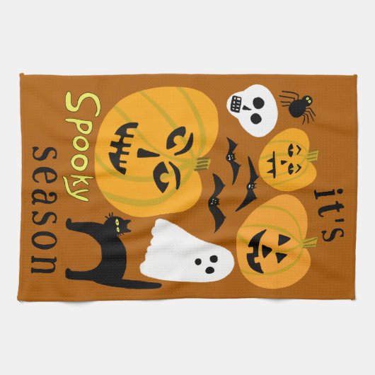 Spooky Season Pumpkins Ghost Bat HAPPY HALLOWEEN Geschirrtuch (Horizontal)