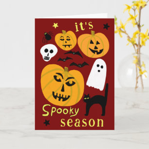 Spooky Season Pumpkins Ghost Bat HAPPY HALLOWEEN Karte