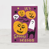 Spooky Season Pumpkins Ghost Bat HAPPY HALLOWEEN Karte (Vorderseite)