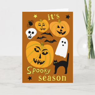 Spooky Season Pumpkins Ghost Bat HAPPY HALLOWEEN Karte