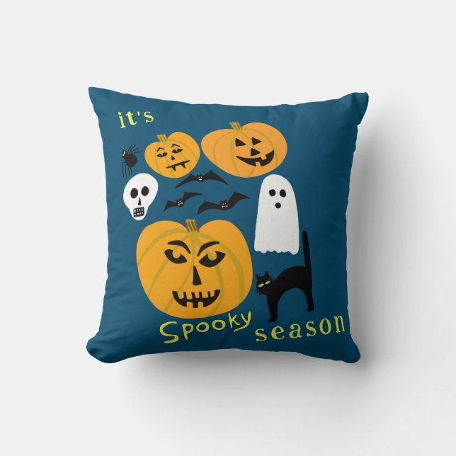 Spooky Season Pumpkins Ghost Bat HAPPY HALLOWEEN Kissen (Vorderseite)