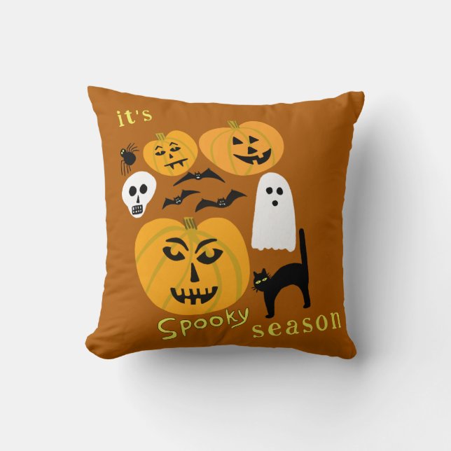 Spooky Season Pumpkins Ghost Bat HAPPY HALLOWEEN Kissen (Vorderseite)
