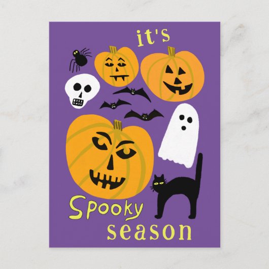 Spooky Season Pumpkins Ghost Bat HAPPY HALLOWEEN Postkarte (Vorderseite)