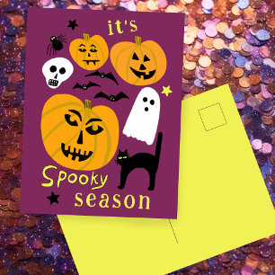 Spooky Season Pumpkins Ghost Bat HAPPY HALLOWEEN Postkarte