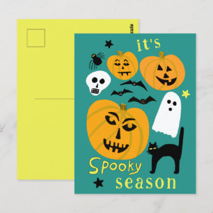 Spooky Season Pumpkins Ghost Bat HAPPY HALLOWEEN Postkarte