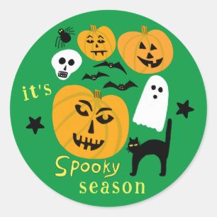 Spooky Season Pumpkins Ghost Bat HAPPY HALLOWEEN Runder Aufkleber