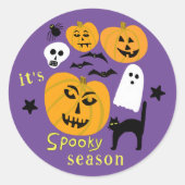 Spooky Season Pumpkins Ghost Bat HAPPY HALLOWEEN Runder Aufkleber (Vorderseite)