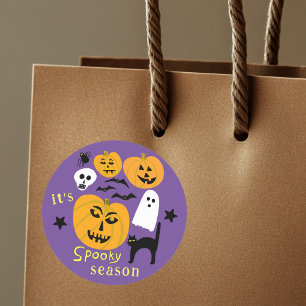 Spooky Season Pumpkins Ghost Bat HAPPY HALLOWEEN Runder Aufkleber