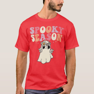 Spooky Season Retro Groovy Floral Ghost Halloween T-Shirt